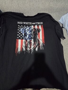 Men's Buck Wear Black 'Red White and True' Flag Dog Graphic T-Shirt